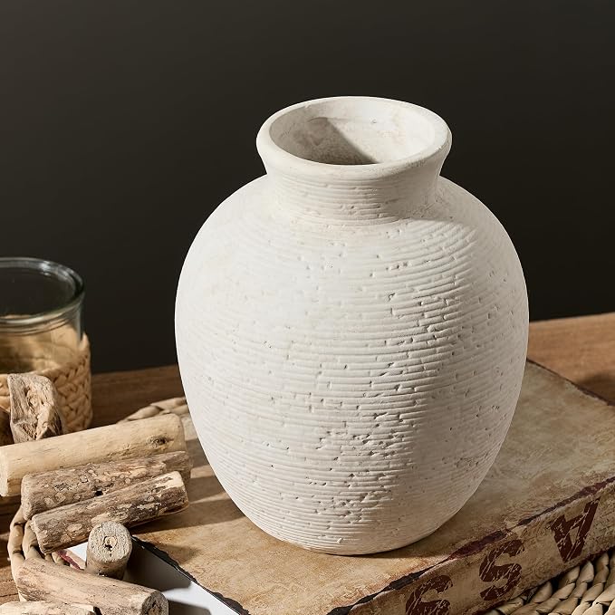 Vanselia Ceramic Flower Vase Home Decor - Farmhouse Table Vases Rustic Vintage Living Room Kitchen Bedroom Decorations for House Book Shelf Office Coffee Desk Dining Fireplace (7.4" Rustic)