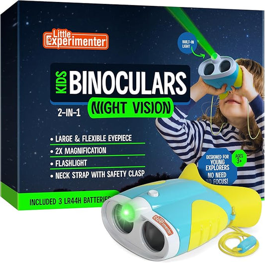 Little Experimenter Night Vision Binoculars for Toddlers & Kids, Flash Light & Face Comfort Rubber, Ideas, Outdoor Toys, Educational STEM Gifts for Boys & Girls Ages 3 4 5 6 Year Old