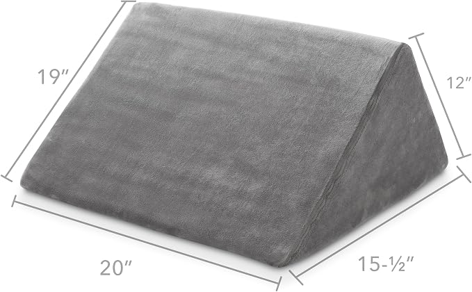 Saloniture Triangle Wedge Massage Table Bolster Under-Knee Pillow, Extra Large - 19 x 12 x 20 x 15.5 Inch - Gray Velour