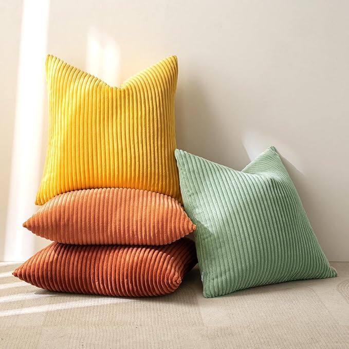 MIULEE Fall Decorative Throw Pillow Covers Yellow Rust Green 20x20 | Set of 4, Vintage Retro Fall Decor, Mix and Match Color Clash Design, Vibrant Cushion Covers for Sofa Couch Bed Living Room