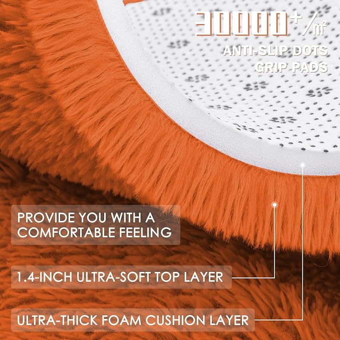 OLANLY Orange Round Rugs for Bedroom - Machine Washable, 7 ft Circle Area Rugs for Living Room, Soft and Fluffy Shaggy Carpet for Teen Girl and Boys, Nursery Rooms, Dorms, Home Decor Aesthetic