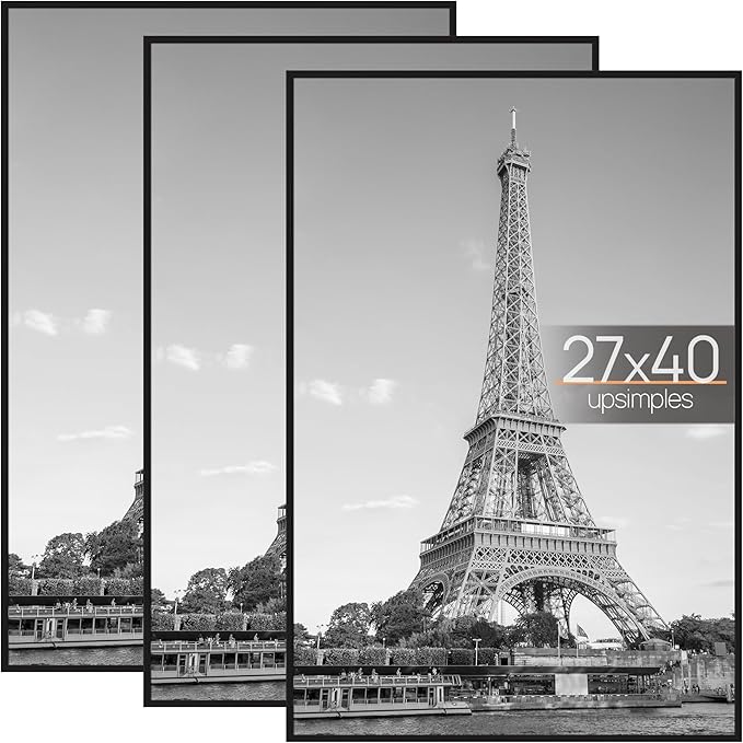upsimples 27x40 Poster Frame, Easy Slide-In Assembly, Black, 3 Pack | Gallery Wall 27 x 40 Picture Frames Set for Family, Wedding, Christmas, Easy to Change Photos