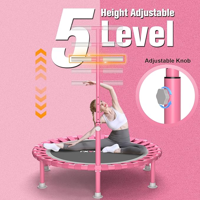 ZCMHAXJ Foldable Mini Trampoline, 40" Rebounder Trampoline for Adults & Kids, 450lbs Capacity with T-Shaped Adjustable Bar, Indoor Fitness Workout Exercise Equipment