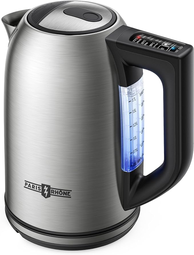 PARIS RHÔNE Electric Tea Kettle, 1.7L Temperature Control Electric Kettle, 4H Keep Warm Water Boiler with 6 Presets, LED Screen Electric Kettles for Boiling Water, Boil-Dry Protection, BPA Free