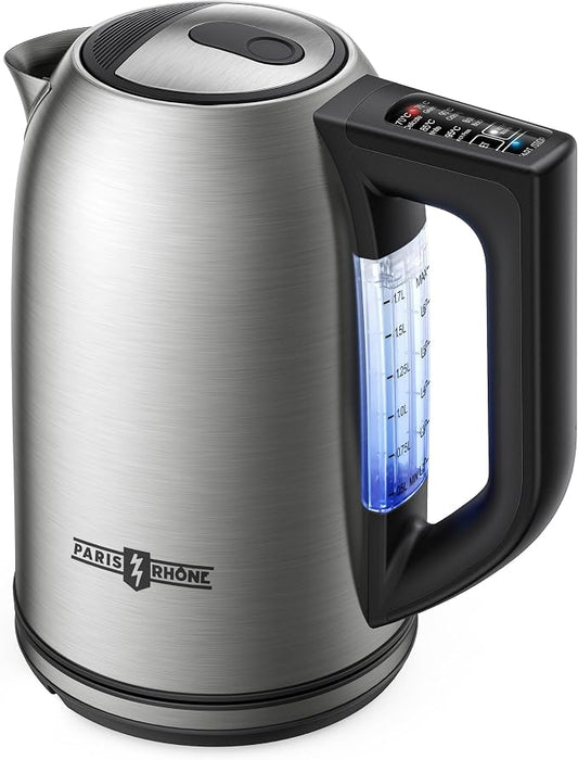 PARIS RHÔNE Electric Tea Kettle, 1.7L Temperature Control Electric Kettle, 4H Keep Warm Water Boiler with 6 Presets, LED Screen Electric Kettles for Boiling Water, Boil-Dry Protection, BPA Free