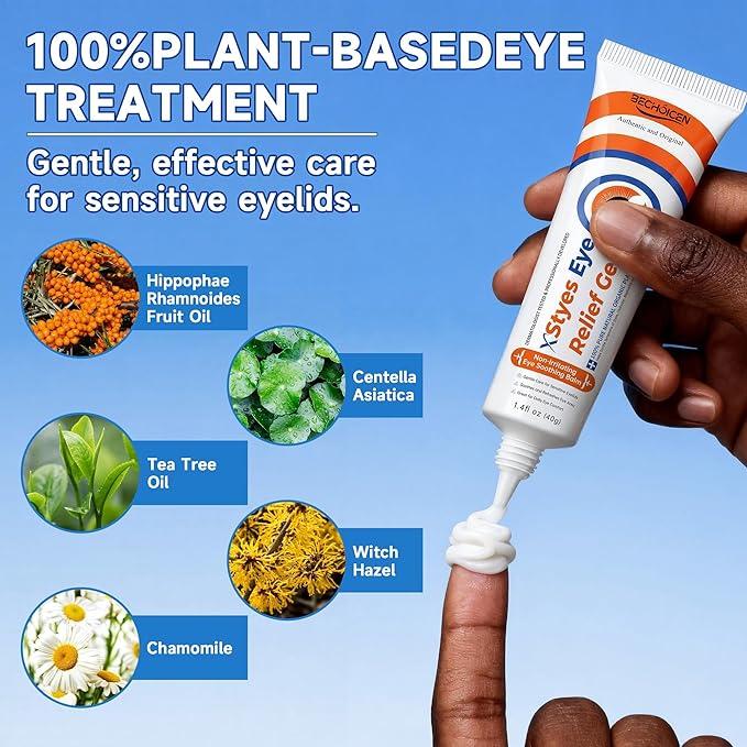 BECHOICEN Stye Eye Relief Gel with Tea Tree Oil,Calendula & Vitamin E–Gentle Soothing Serum for Styes,Chalazion & Blepharitis,Soothing Eyelid & Under Eye Care for Redness,Irritation & Puffiness,1.4oz