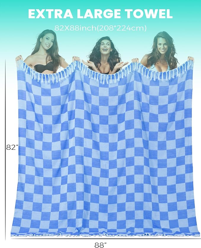 Antfuny Turkish Beach Towels Vacation Essentials Quick Dry Sand Free Sandless Fast Drying Foldable Oversized Bath Pool Swim Towel Adult Travel Cruise Accessories Must Haves White Blue
