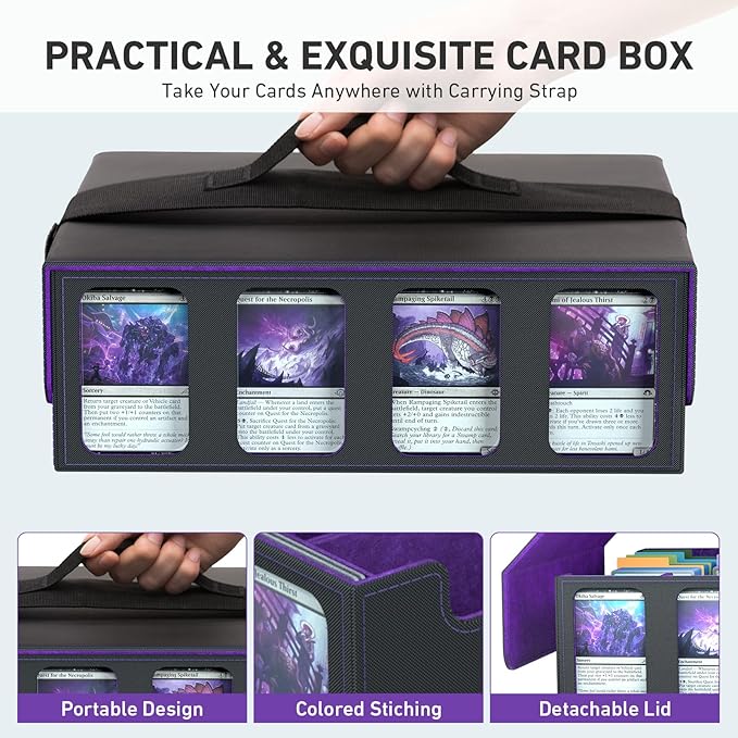 4-Row Trading Card Storage Box, Bulk Cards Case for 3200+ Mtg tcg Magic Playing Game Card Organizer, Commander Deck Box with 4 Supports & 24 Dividers & Strap