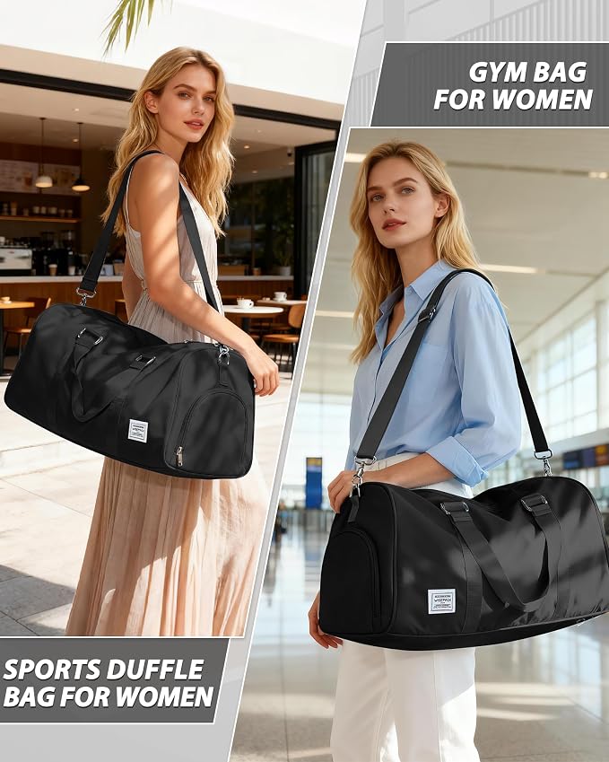 Travel Duffle Bag,Weekender Overnight Bags for Women with Shoes Compartment,Tote Gym Bag Personal Item Carry On Bag for Travel Business Trips Sport Hospital Dance Black
