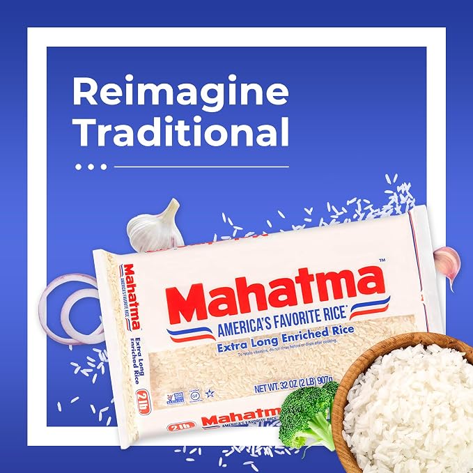 Mahatma Extra-Long-Grain Rice 2-Pound Rice Bag,Gluten-Free and Non-GMO White-Rice Bulk Bag,(Pack of 5)