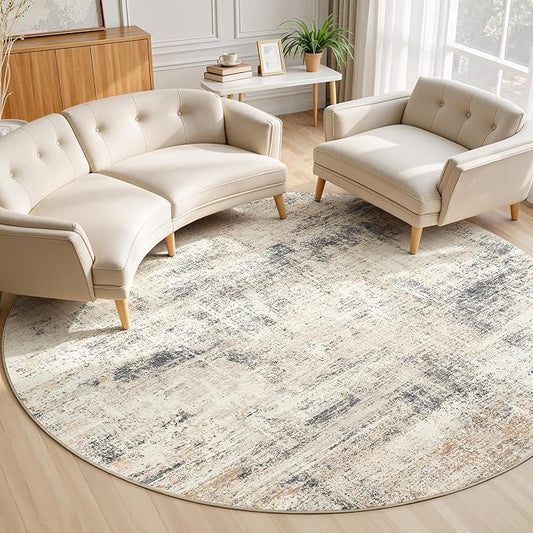 8ft Area Rug for Living Room, Abstract Washable Non-Slip Large Rugs, Gold | Soft Neutral Carpet for Bedroom, Dining Room, Home Office Nursery Indoor, Stain Resistant, Low Pile, Foldable Modern Rug