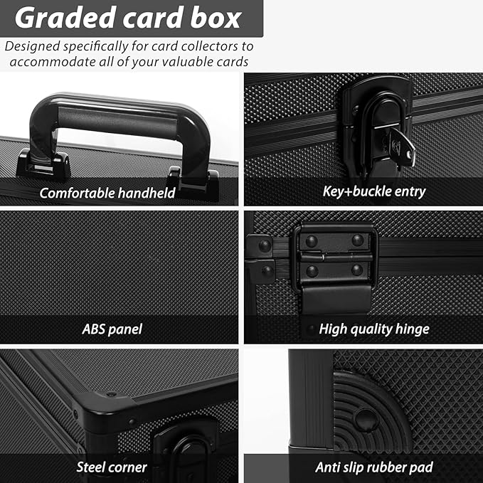 Graded Card Case - Aluminum Alloy Graded Card Storage Box Compatible with 60+ Card Slabs, Sports Trading Card Case Fits PSA, CSG, BGS and Top Loaders