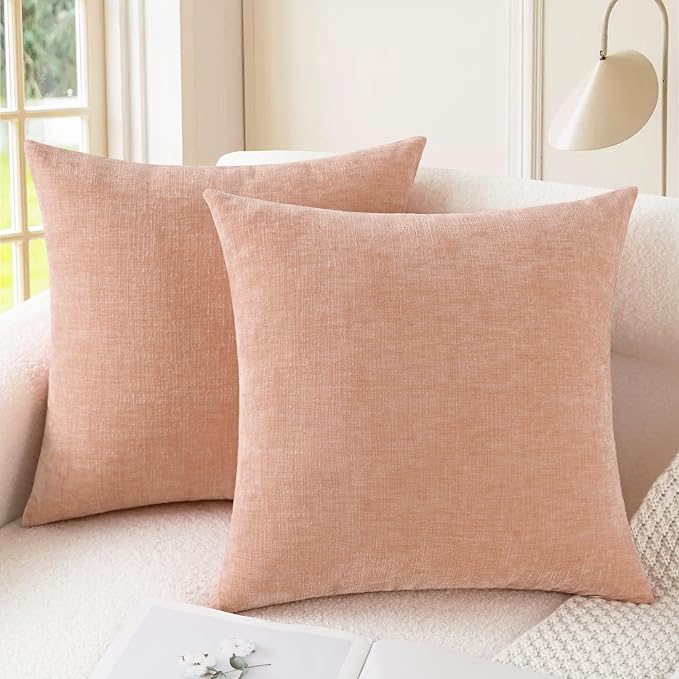 CaliTime Decorative Couch Throw Pillow Covers 26 X 26 Inches Dusty Pink | Pack of 2, Cozy Chenille Cushion Cases for Sofa Bed Living Room Farmhouse Home