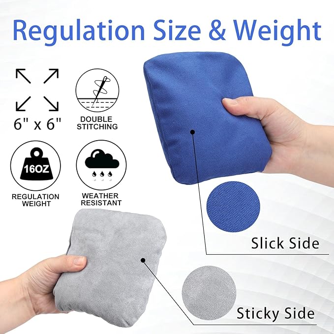 EunHo Regulation Cornhole Bags Set of 8 - Dual Sided Slick and Stick Cornhole Bean Bags for Tossing Game Professional All Weather Pro Corn Hole Bags with Tote Bag