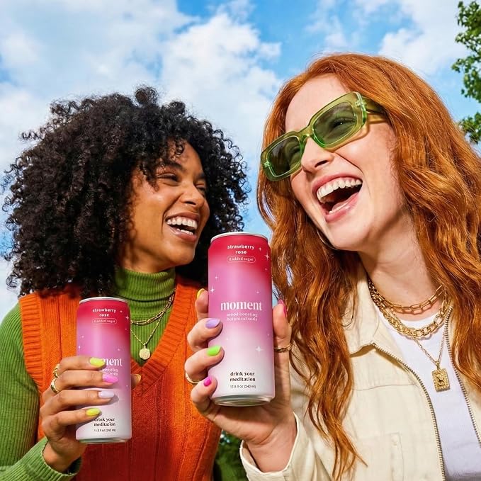 Moment Adaptogen Drink (Shark Tank) - Calm, Clarity & Relaxation with L-Theanine & Ashwagandha - Non Alcoholic Drinks for Adults - Sparkling Botanical Soda - 0 Sugar 0 Caffeine - 12 Pack 11.5 fl oz