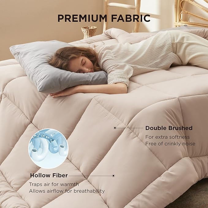 Bedsure Comforter Duvet Insert - Quilted Comforters Queen Plus Size, All Season Duvet, GentleSoft Down Alternative Bedding Blanket, with 8 Tabs, Gifts for Women/Men,Beige,Queen Plus 90 x 90 Inches