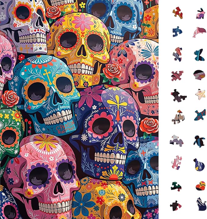 1000 Piece Puzzle for Adults, Colorful Floral Skull Artwork with Matte Finish, Color-Coded Back for Easy Sorting, Vibrant Art Puzzle for Adults, 19.25 x 26.65 in
