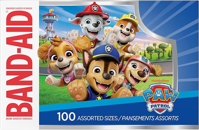 BAND-AID Brand Adhesive Bandages for Minor Cuts & Scrapes, First Aid Essential Featuring Nickelodeon Paw Patrol Characters, Fun Wound Care Treatment for Kids and Toddlers, Assorted Sizes, 100 ct