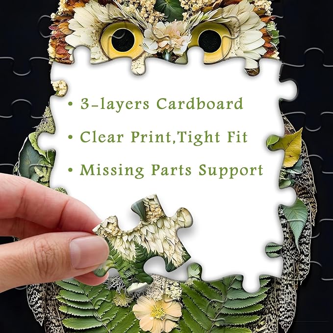 PICKFORU Foliage Owl 1000 Piece Puzzle for Adults, Nature Leaves Flowers Collage Art Jigsaw Puzzles, Plant Animal Puzzle as Wall Decor