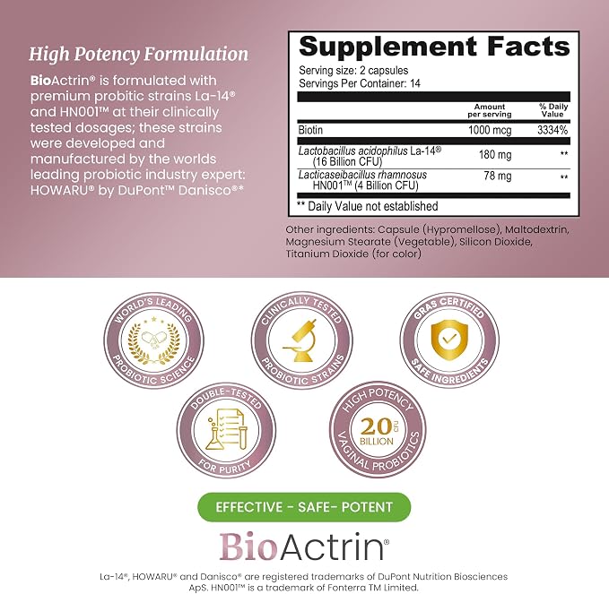 SIGNIFY NATURE Bioactrin Vaginal Probiotics for Women, 28 Pills | Bacterial Vaginosis & Yeast Balance Support, BV Probiotic, pH & Vaginitis Support, Women's Intimate Health, Daily Wellness