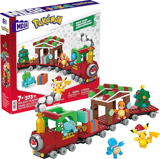 MEGA Pokemon Action Figure Building Toys, Holiday Train with 373 Pieces, 4 Poseable Characters, Gift Idea for Kids