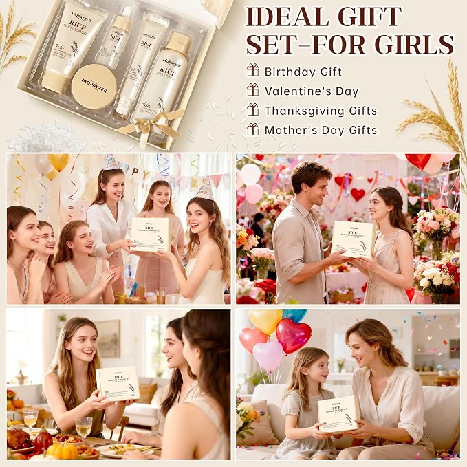 5PCS Rice Skincare Set, Korean Skin Care Set for Women Teens Girls, Rice Cleanser Toner Serum Face Cream Eye Cream, Hydrating Moisturizing Skin Care Set for Daily Face Care Routine