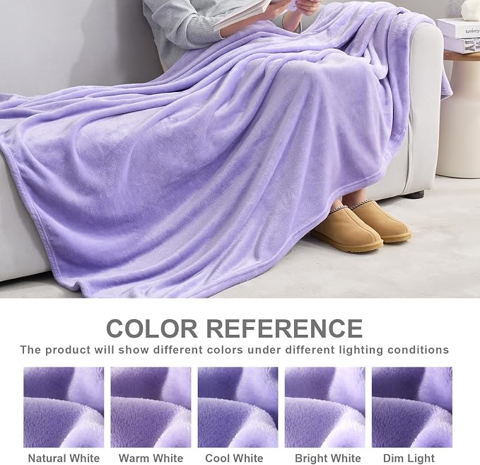 Hansleep Queen Light Purple Fleece Blanket, Soft Flannel Bed Blanket | Fuzzy Cozy Blanket 90x90 Inches, Multi-use for Bed, Sofa, Couch, Travel, Camping, All Season Warm Lightweight Cover