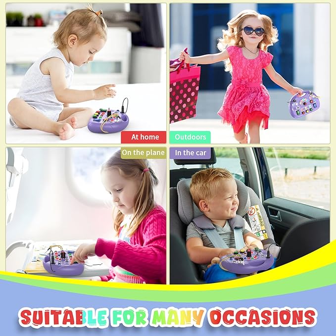 Busy Board with LED Light, Toddler Montessori Toys for 1+ Year Old, Baby Sensory Board for Toddlers Travel Toys, Preschool Graduation Gift for Kids Boy Girl Easter Gifts (Purple)