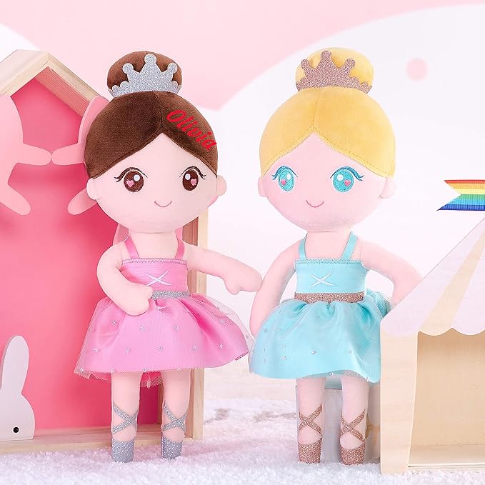 Gloveleya Personalized Baby Girl Doll with Gift Box – Custom Name Soft Plush Ballet Princess Toy, Light Pink Ballerina Doll, Perfect Birthday, Christmas for Kids 13 Inches