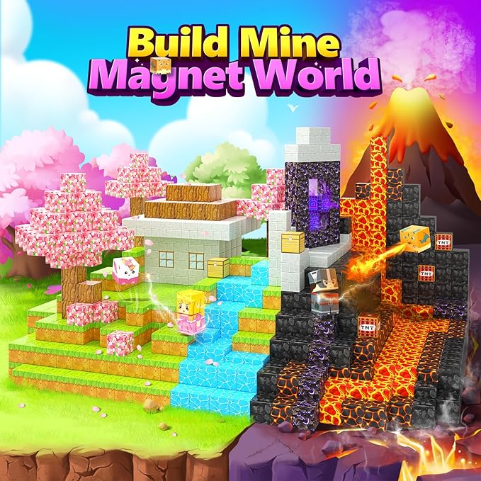 Magnetic Blocks- 100pcs Mine Magnet World Block Cubes Toys for Kids Ages 4-8 Magnetic Tiles Kids Sensory Birthday Gifts Game Toys for Boys & Girls Ages 3+