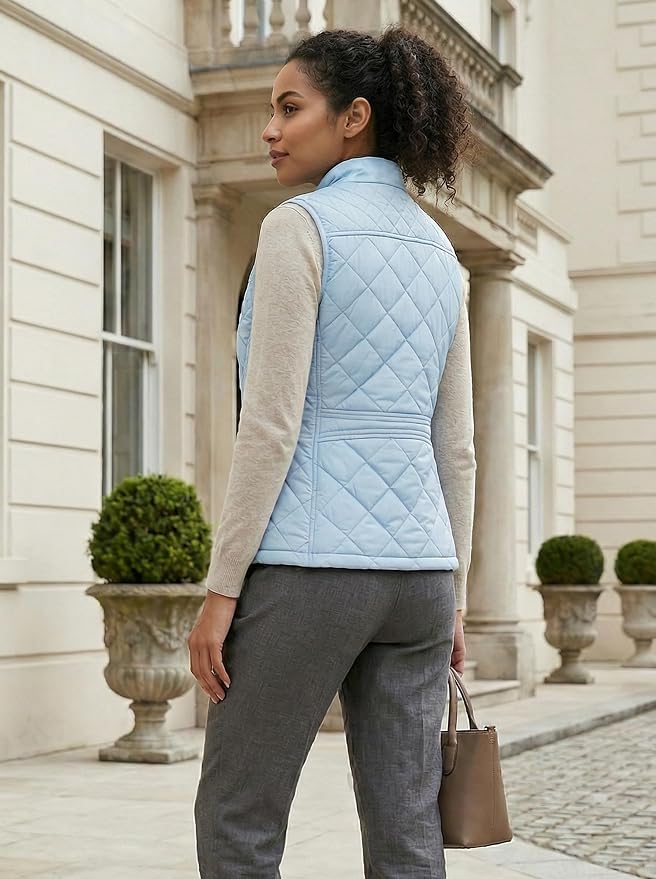 Fuinloth Women's Quilted Vest Lightweight Puffer Stand Collar Zip Gilet | 4 pockets with 2 inner storage. Quilted padded warm gilet. Fall winter outerwear layering vest for travel hiking daily wear.