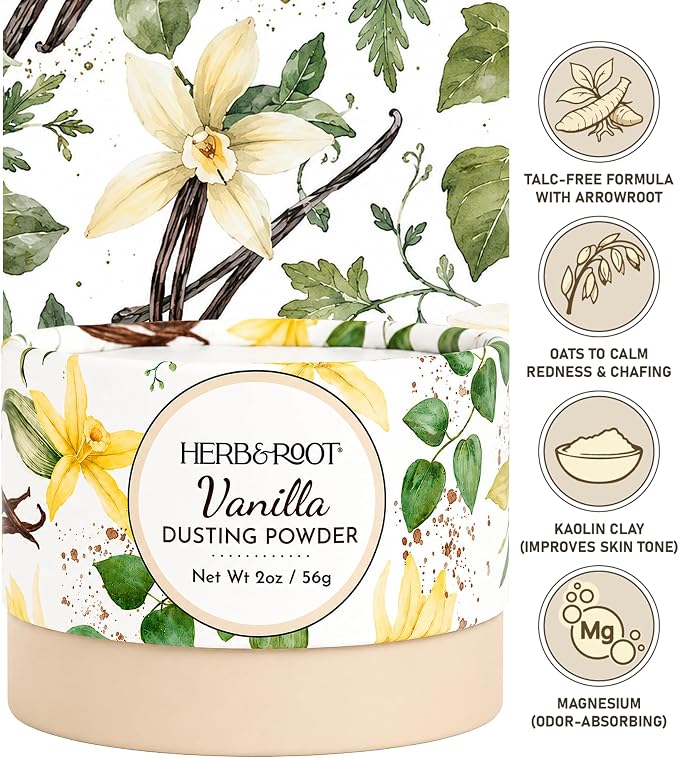Vanilla Dusting Powder (2 oz Travel Size) – Talc-Free Body Powder with Arrowroot & Magnesium for Odor & Moisture – Soothing Anti-Chafe Powder for Underarms, Bra Line & Body – Made in USA
