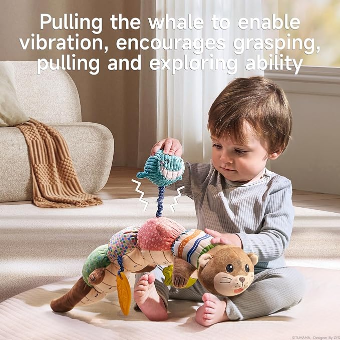 TUMAMA Baby Toy 0-6 Months - Tummy Time Plush Otter Sensory Toy, a Great First Birthday Gift for Boys and Girls Aged 3-12 Months