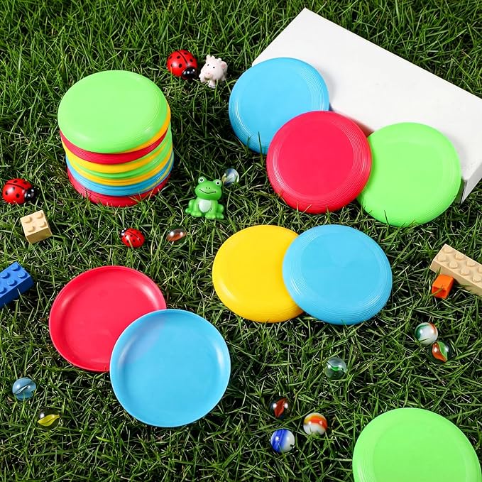 Hiboom Kids Flying Discs 3.4 Inch Mini Flying Disks Bulk Flyer Toy for Outdoor Pets Dog Yard Lawn Games Party Kindergarten Teaching Favors, 4 Colors