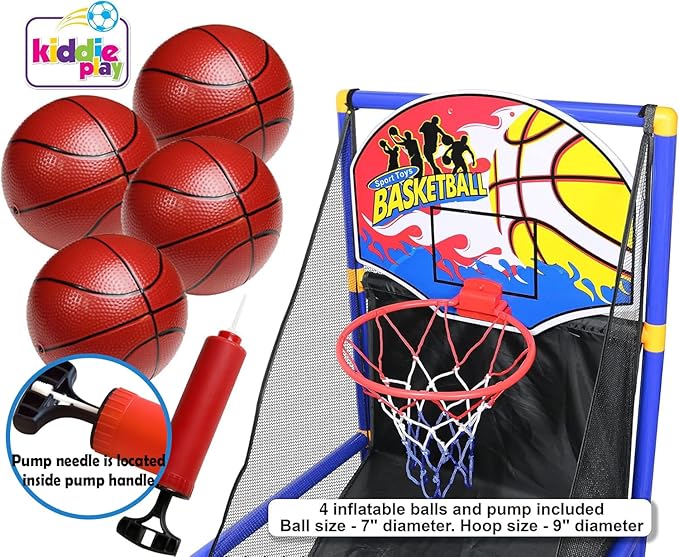 Kiddie Play Toy Basketball Hoop Arcade Game Set with 4 Balls & Air Pump, Indoor Outdoors Sports Toys for Kids