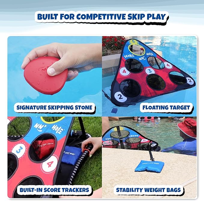 SKIP NN' HOLE Original Fun Stonne Skipping Meets Pool Cornhole Game Floating | for All Ages | Fun Swimming Pool Game for Adults and Family | Easy Setup, Durable, Portable Water and Lake Toy |