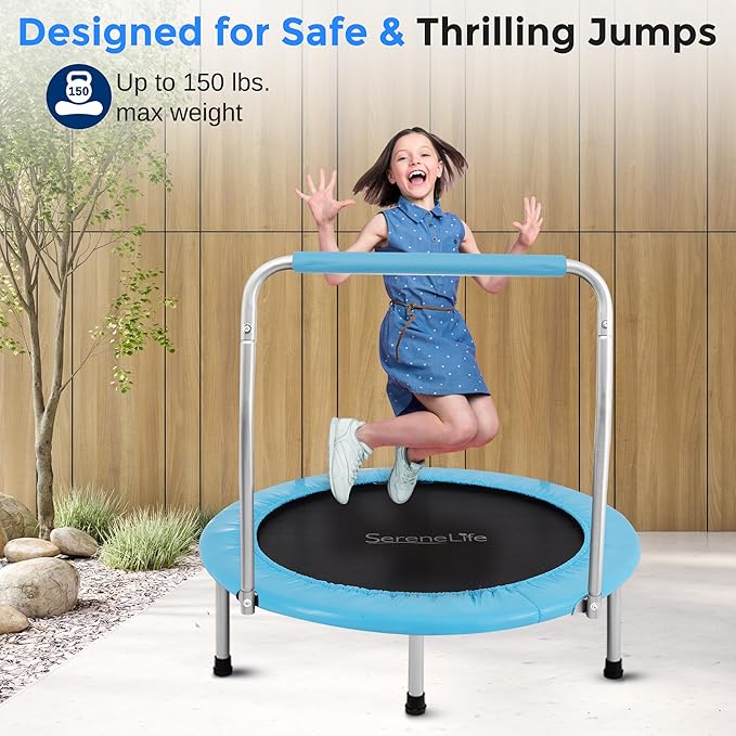 SereneLife 36″ Foldable Mini Trampoline for Kids - Compact Fitness Rebounder with Foam Handle - Safe, Stable Exercise Trampoline with 330lbs Max Load for Indoor/Outdoor Active Play & Exercise
