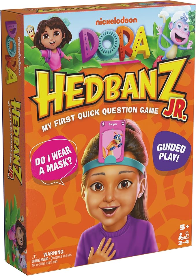 Spin Master Games, Dora the Explorer Hedbanz Jr., Picture Guessing Card Game, Includes Illustrations from Dora, Quick Questions & Easy to Play, 2-4 Players, Stocking Stuffer Gift Ideas for Ages 5 & Up
