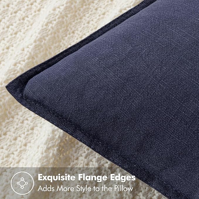 MIULEE Decorative Linen Euro Sham Pillow Covers 24x24 Navy | Boho Farmhouse Neutral Couch Throw Pillows for Bed, Pack of 2 Accent Coastal Modern Pillowcases, Sofa Livingroom Home Decor