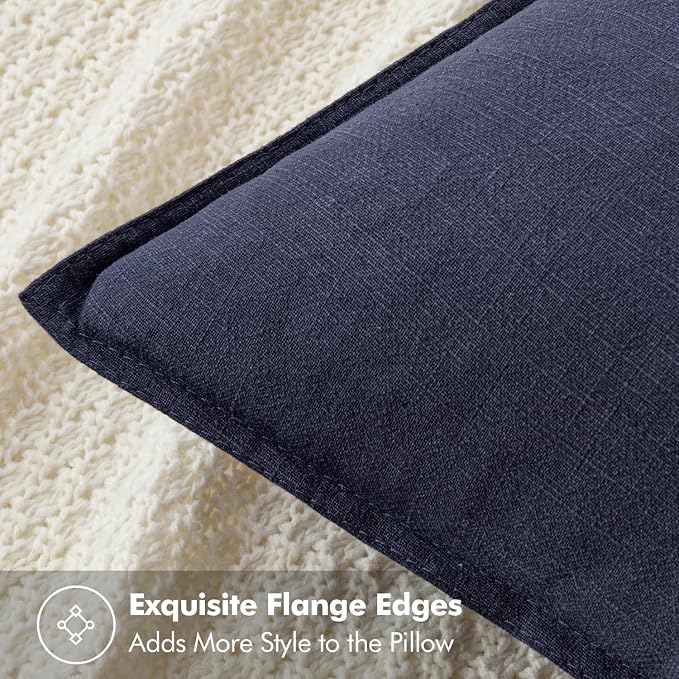 MIULEE Decorative Linen Pillow Covers 18x18 Inch Navy | Boho Farmhouse Neutral Couch Throw Pillows for Bed, Pack of 2 Accent Coastal Modern Pillowcases, Sofa Livingroom Home Decor