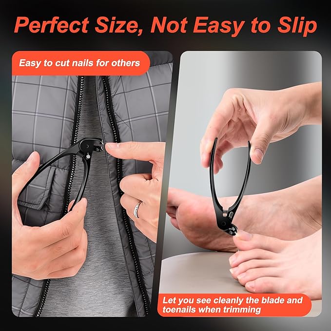 Kingfun Long Handled Toenail Clippers for Seniors - Ergonomic Non-Slip Grip Toe Nail Clippers for Thick Nails for Elderly with Pro-Grade Steel File