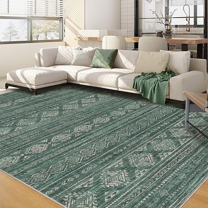 Nakagishi Boho 5x7 Area Rug Living Room Rugs Machine Washable Green | Soft, Pet & Kid Friendly, Carpet for Living Room/Bedroom/Office/Kitchen/Nursery, Daily Home Decor Stain Resistant Moroccan