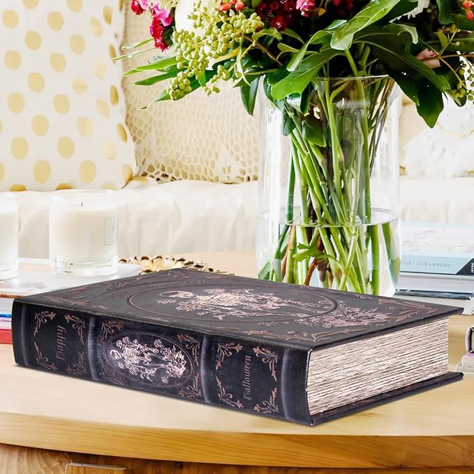 Decorative Vintage Book Shaped Trinket Storage Box | Halloween Skull Embossed Pattern,Halloween Decoration Faux Book Boxes,Gothic Style Decorated Storage Box