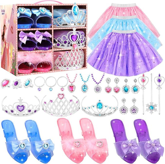 Princess Dress Up Clothes for Girls 4-6: Princess Toys Gifts for 3 4 5 6 Year Old Girl with Skirts, Shoes, Crown, Wands & Play Jewelry for Birthday Party Role Playing