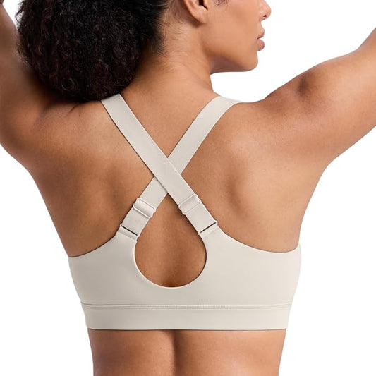 CRZ YOGA Butterbreeze Criss Cross Back Sports Bras for Women - V Neck Adjustable Straps Padded Workout Training Crop Top