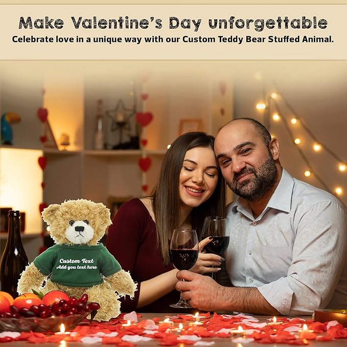 Customized Beige Brandon Bear - 12 inch Personalized Stuffed Bear Plush Toy - Perfect Custom Shirt Bear Gift for Graduation Valentines Graduation Easter Holidays (Green Shirt)