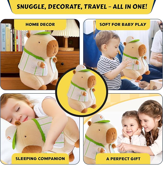 13.7 Inch Cute Animal Capybara Plush Toy with Green Baseball Jersey, Cute Animal Plush, Cute Doll Gift for Kids for Girls/Boys, Kawaii Anxiety Stuffed Animal Plushie, Bedtime Huggable Companion