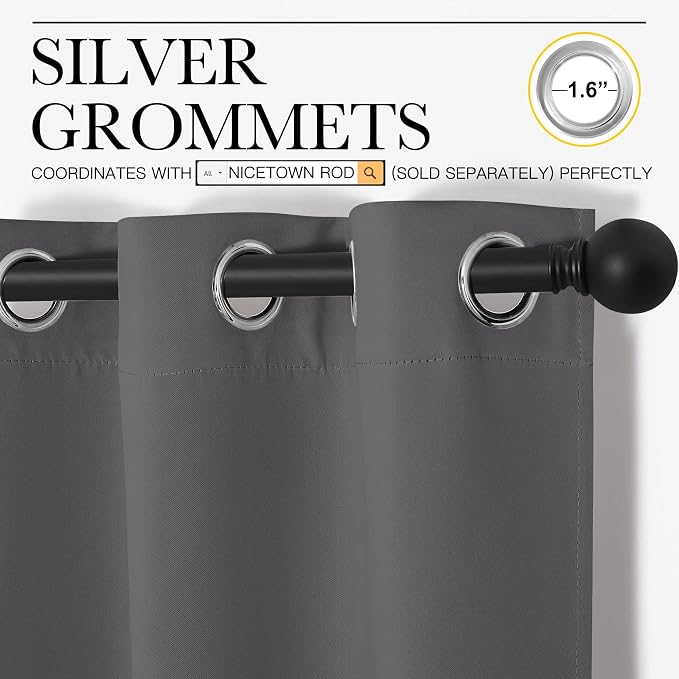 NICETOWN Grey Blackout Curtain Panels for Bedroom, Thermal Insulated Grommet Top Blackout Draperies and Drapes (2 Panels, W29 x L45 inches, Grey)