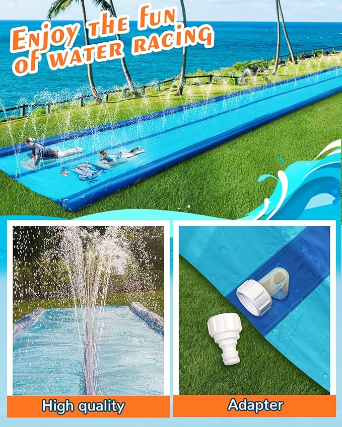Slip and Water Slide for Kids and Adults Backyard,2 Lanes Extra Long Inflatable Slip and Water Slide with Sprinkler and Bodyboards,Heavy Duty Summer Outdoor Water Toy,Blue Shark Theme