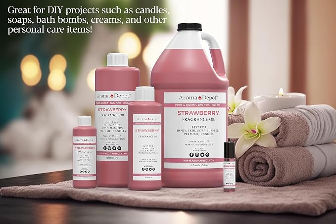 Aroma Depot 4 oz. StrawberryFragrance Oil I Perfume I Skin Oil I Scented Oil. DIY Projects Such as Candles, Bath Bombs, Body Butters, Creams & Lotions. for Diffuser, Burners, or Warmers.